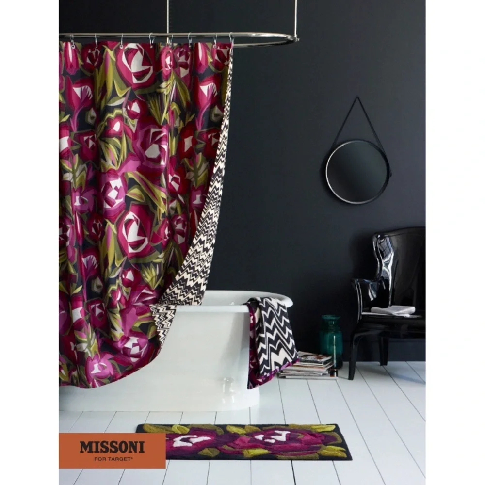 💕 MISSONI for Target floral passione and zig zag reversible shower curtain NEW